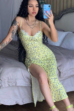 Floral Strappy Dress with a Split Detail