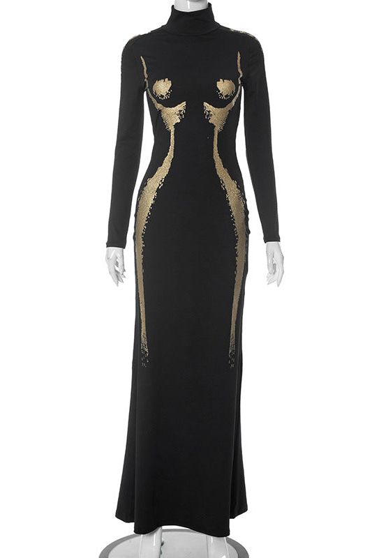 Printed Dress with a High Neck