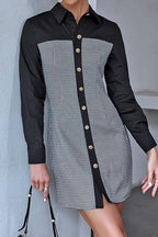 Checked Pocket-Detail Shirt Dress with Drawstring Detail