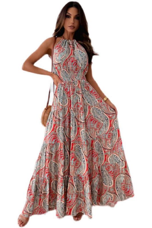 Floral Boho Dress with an Open Back