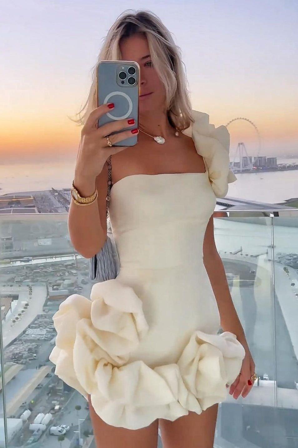 One-Shoulder Dress with Ruffle Details