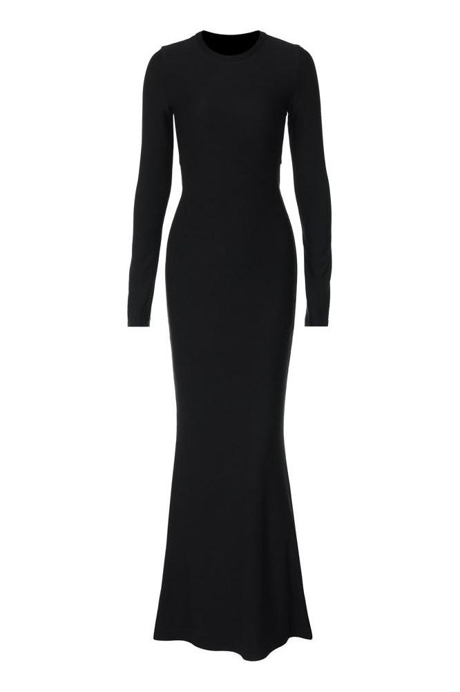 Long-Sleeve Long Dress with a Round Neck