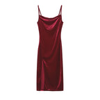 Velvet Midi Dress with a Split Detail
