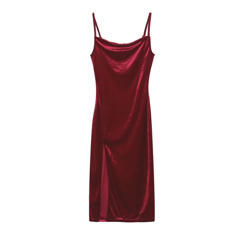 Velvet Midi Dress with a Split Detail