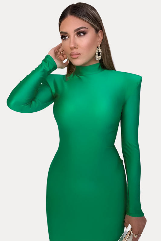 Crewneck Fitted Long-Sleeve Dress