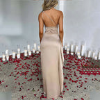 Open-Back Sleeveless Maxi Dress with a One-Shoulder Cut