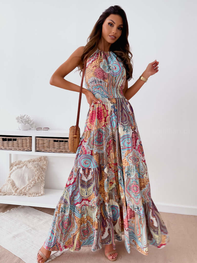 Floral Boho Dress with an Open Back