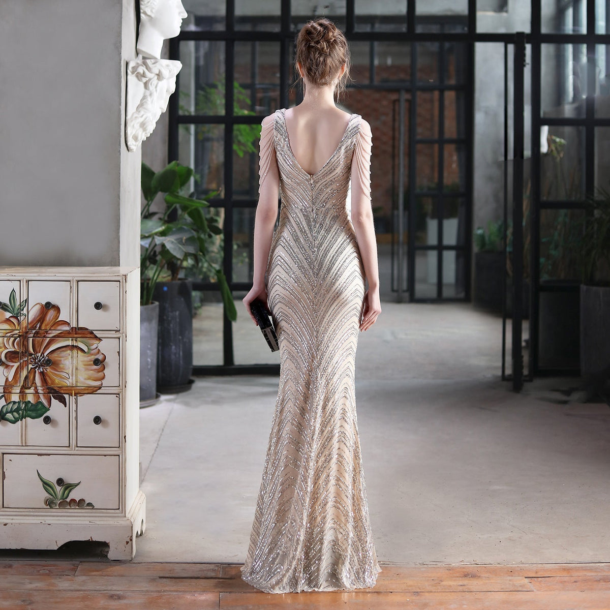 Mermaid Sleeveless Dress with Sequin Detail