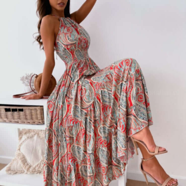 Floral Boho Dress with an Open Back