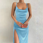 Velvet Midi Dress with a Split Detail