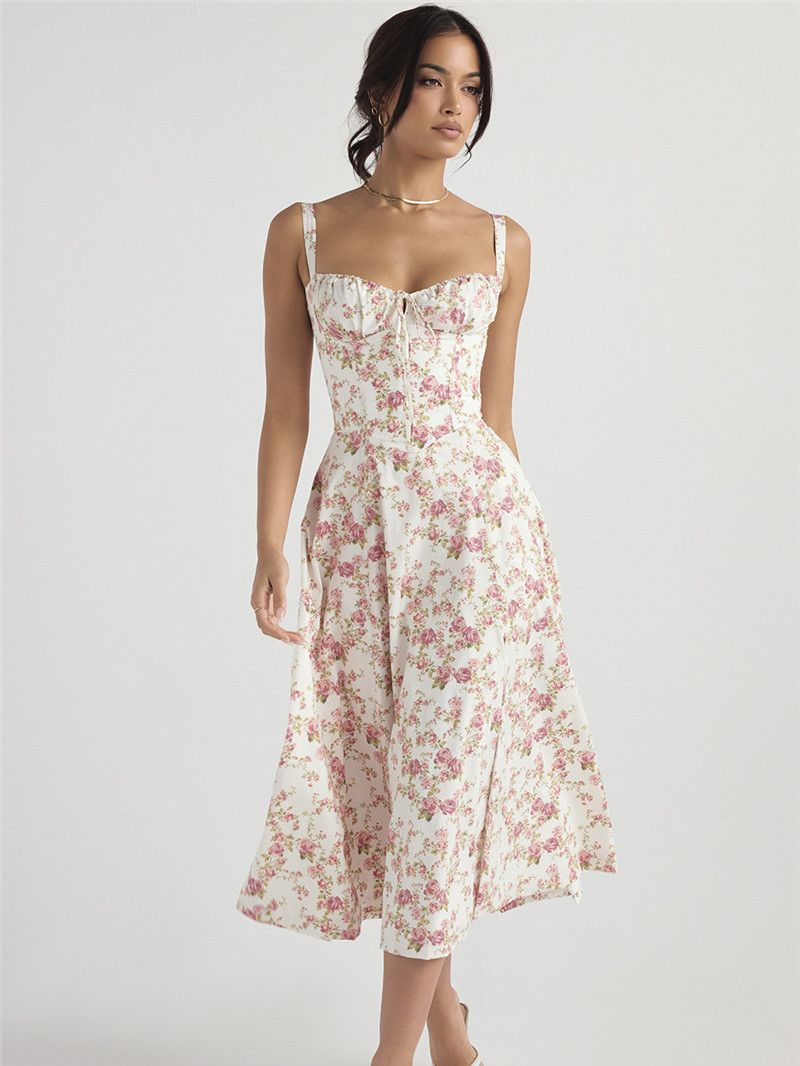 Floral Square-Neck Spaghetti-Strap Maxi Dress