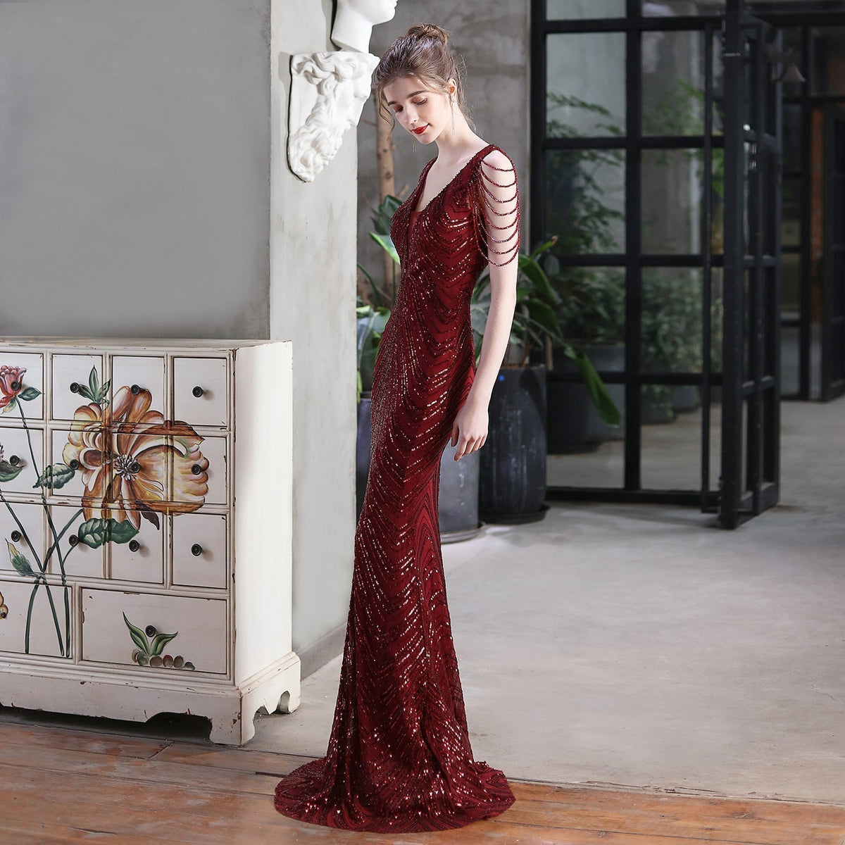 Mermaid Sleeveless Dress with Sequin Detail