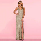 Sequined Spaghetti-Strap Dress with a Plunging V-Neck