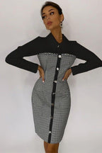 Checked Pocket-Detail Shirt Dress with Drawstring Detail