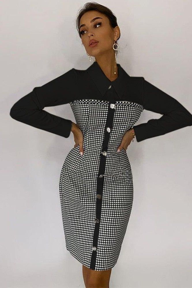 Checked Pocket-Detail Shirt Dress with Drawstring Detail