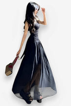 Pleated Square-Neck Maxi Dress
