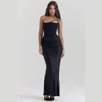 Satin Strapless Pleated Dress