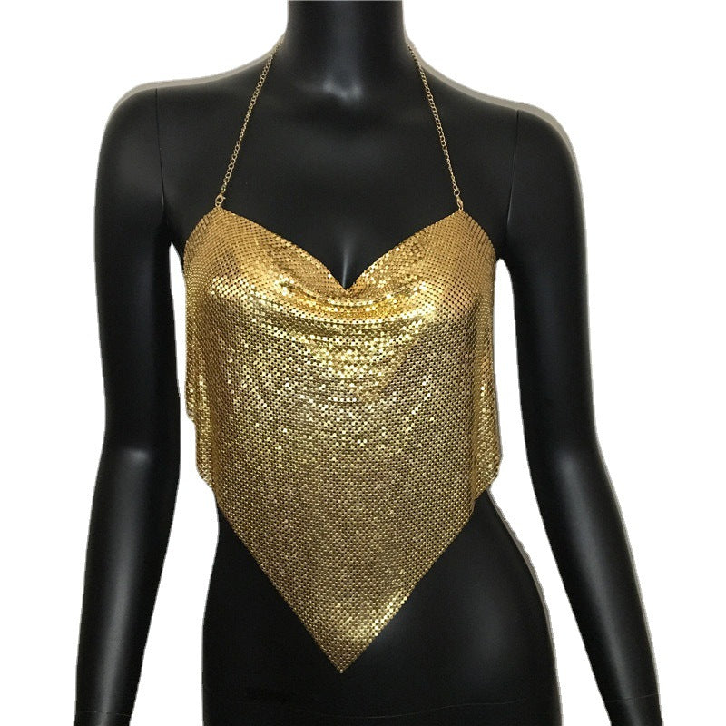 Open-Back Halter Top with Sequin Detail
