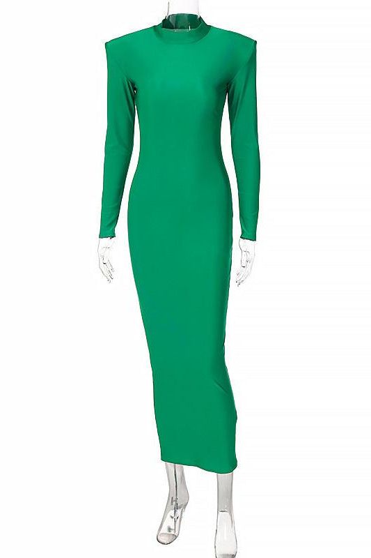 Crewneck Fitted Long-Sleeve Dress