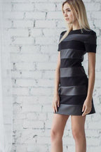 Striped Faux-Leather Fitted Dress