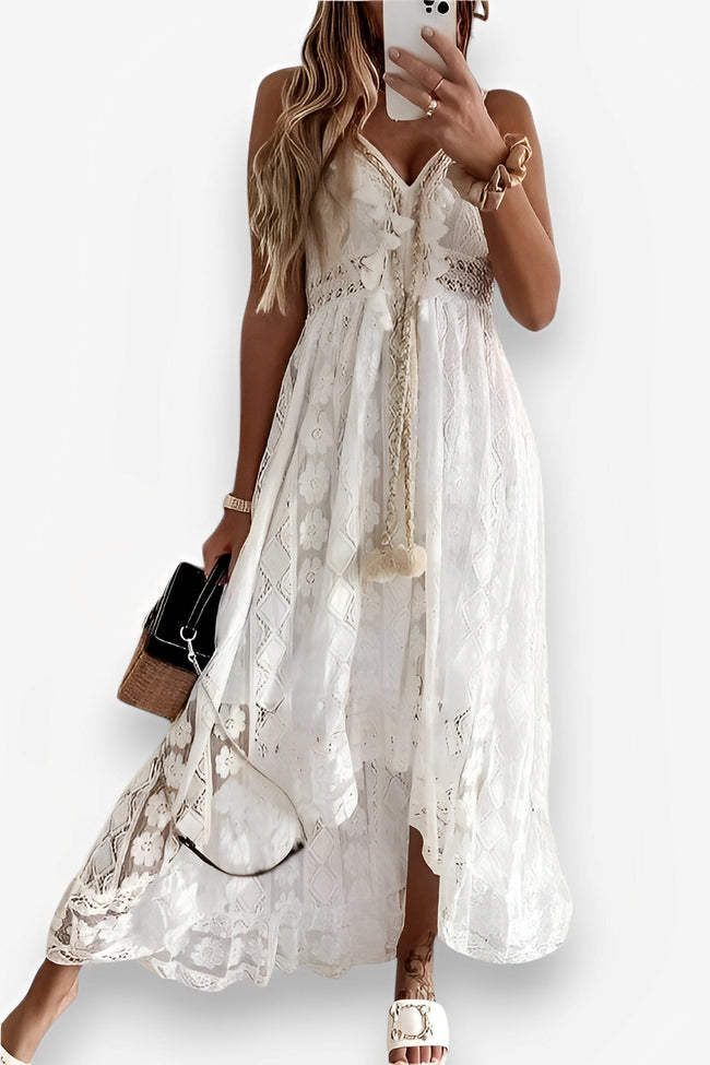 White Lace Strappy Midi Dress Main image