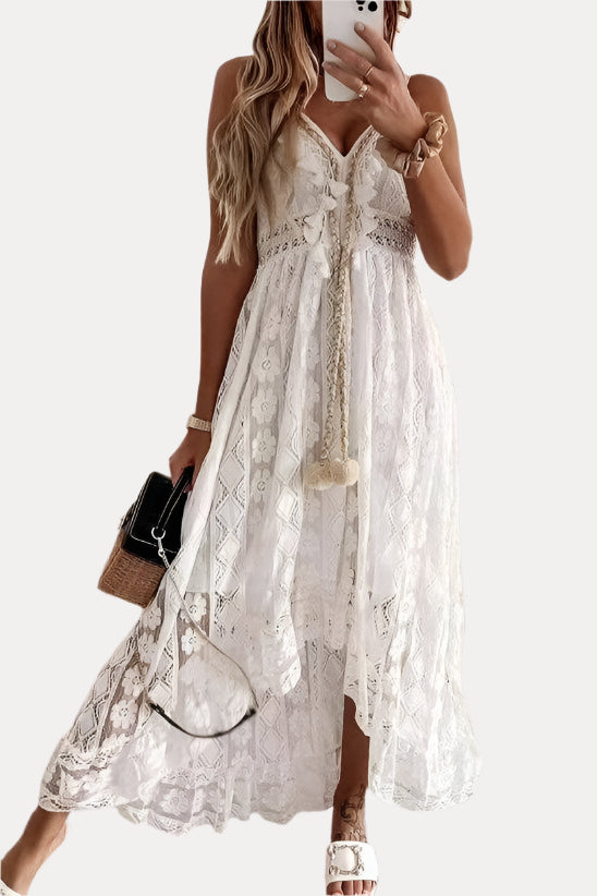 White Lace Strappy Midi Dress