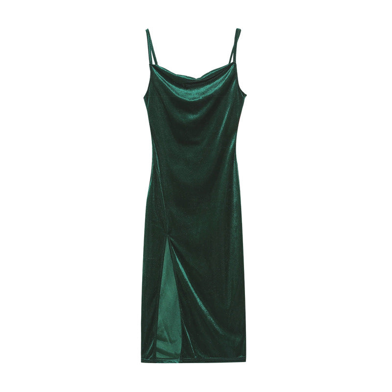 Velvet Midi Dress with a Split Detail