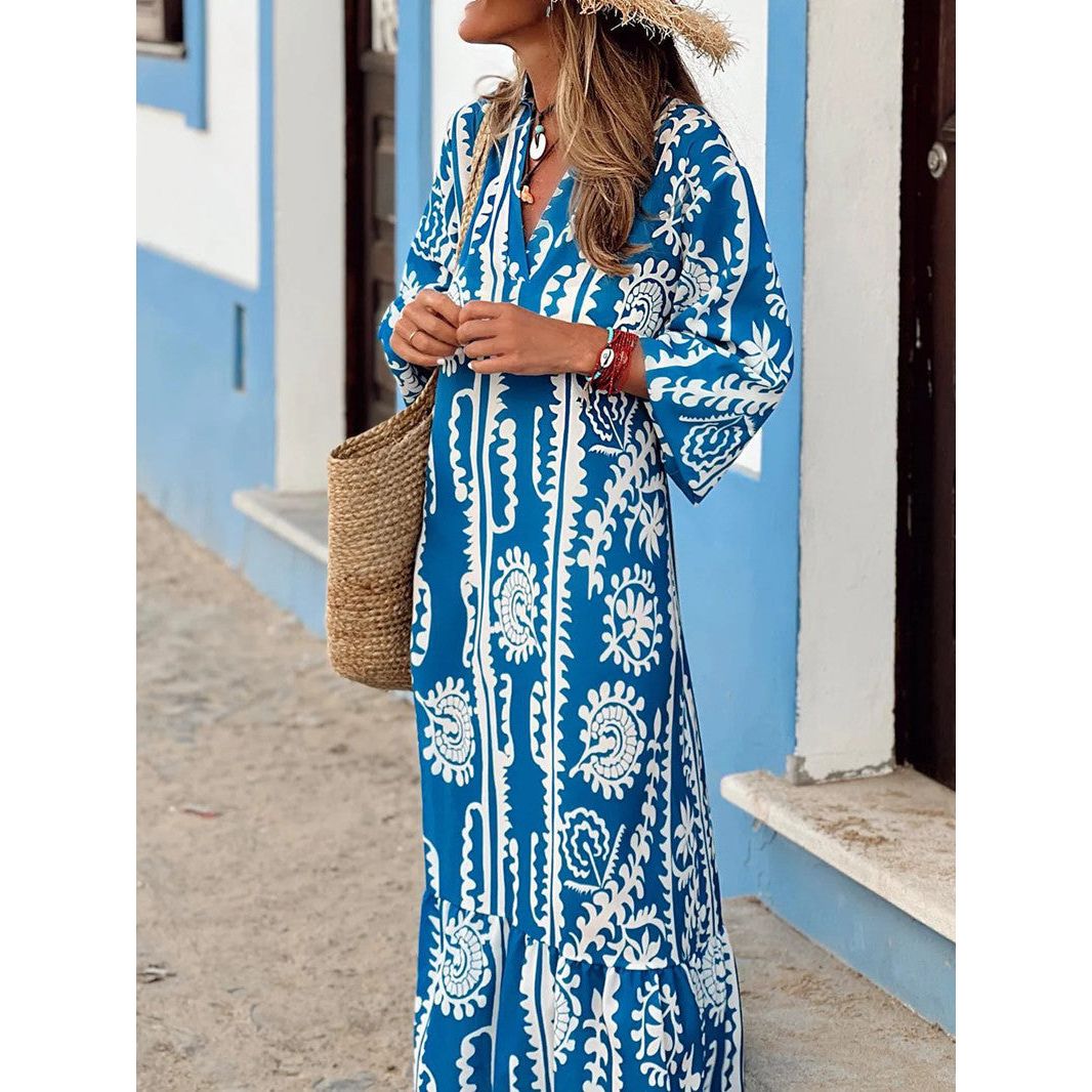 Boho Long Dress with a V-Neck