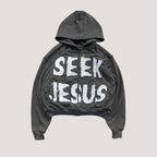Lettered Hooded Hoodie with a Front Zip