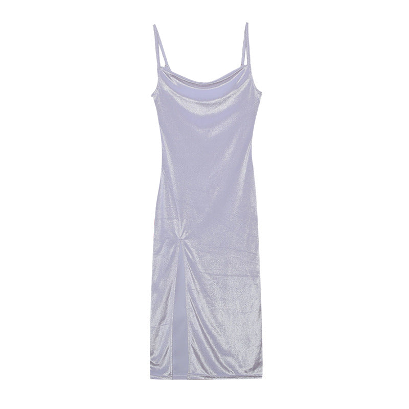 Velvet Midi Dress with a Split Detail