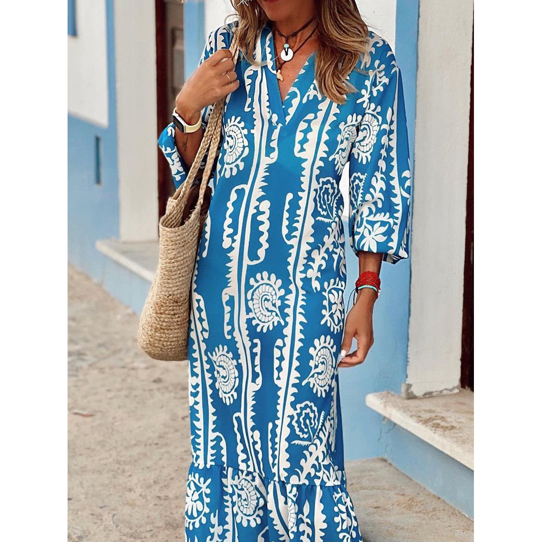 Boho Long Dress with a V-Neck