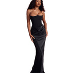 Satin Strapless Pleated Dress