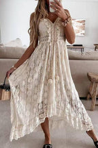White Lace Strappy Midi Dress