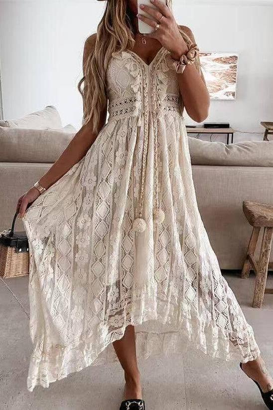 White Lace Strappy Midi Dress