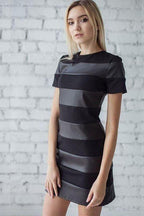 Striped Faux-Leather Fitted Dress