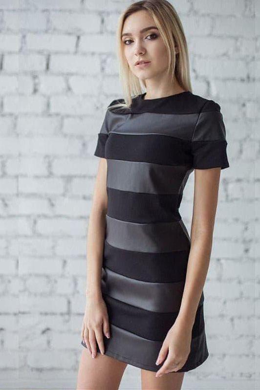 Striped Faux-Leather Fitted Dress