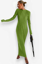 Long-Sleeve Fitted Dress with a Round Neck