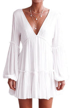 Plunging-V Long-Sleeve Dress
