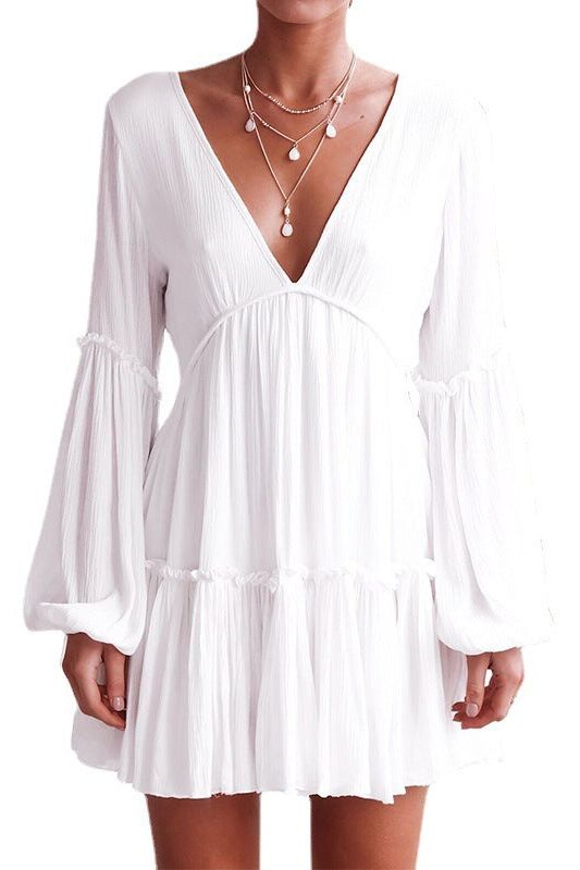 Plunging-V Long-Sleeve Dress