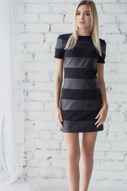 Striped Faux-Leather Fitted Dress