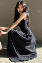 Pleated Square-Neck Maxi Dress