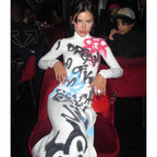 Graffiti-Print Fitted Long-Sleeve Cover-Up