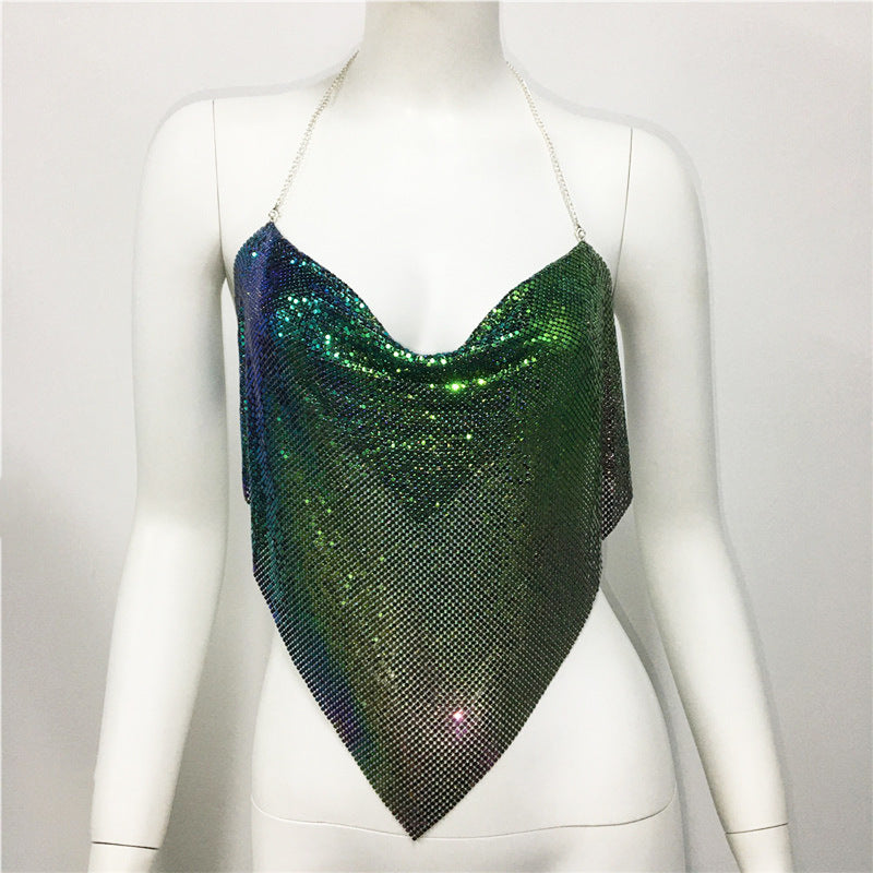 Open-Back Halter Top with Sequin Detail
