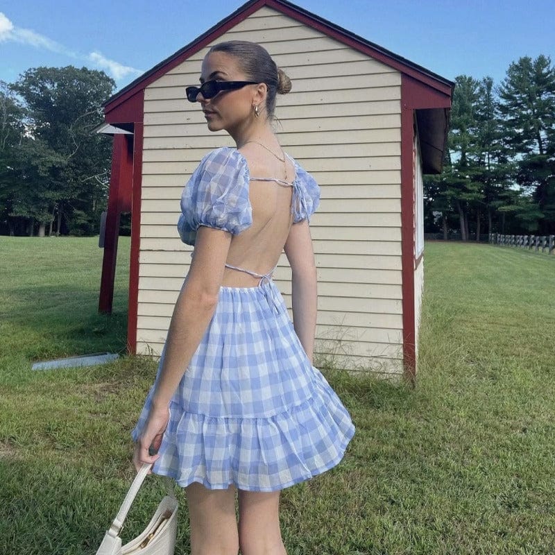 Gingham Mini Dress with an Open Back