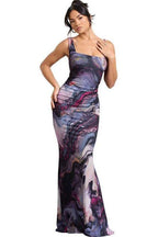 Abstract-Print Maxi Dress with a One-Shoulder Cut