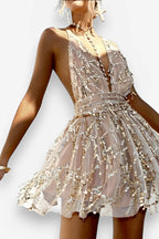 Sequined V-Neck Strappy Dress