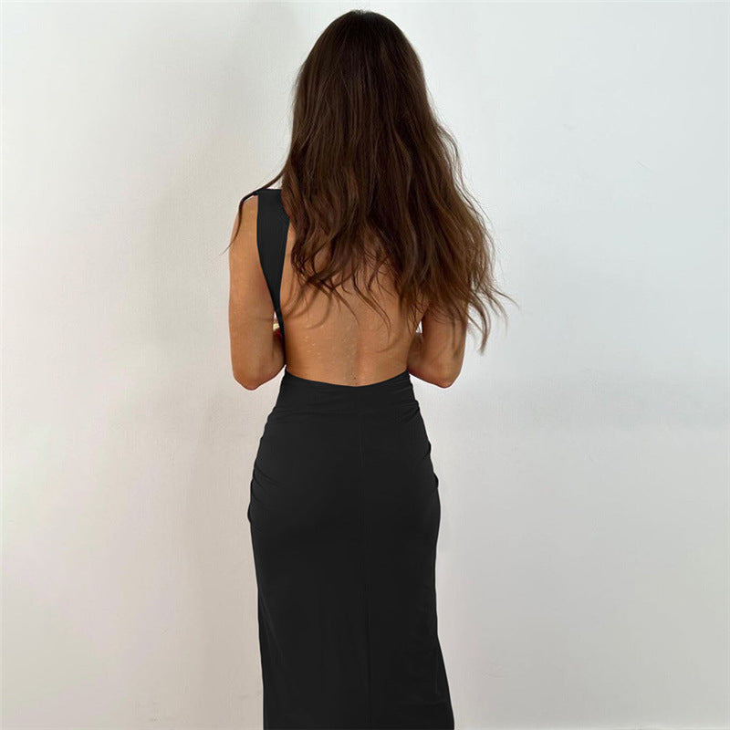 Slit-Detail Wrap-Style Evening Dress
