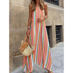Striped Strappy Boho Long Dress