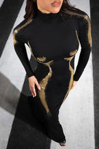 Printed Dress with a High Neck