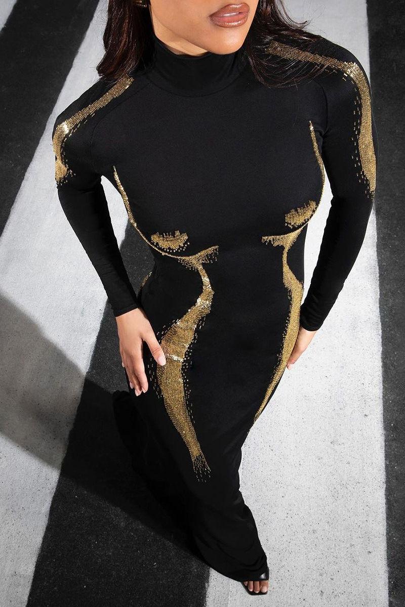 Printed Dress with a High Neck